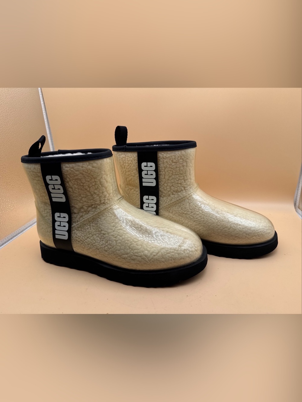 UGG Kids Cream Glossy Shearling-Effect Ankle Boots